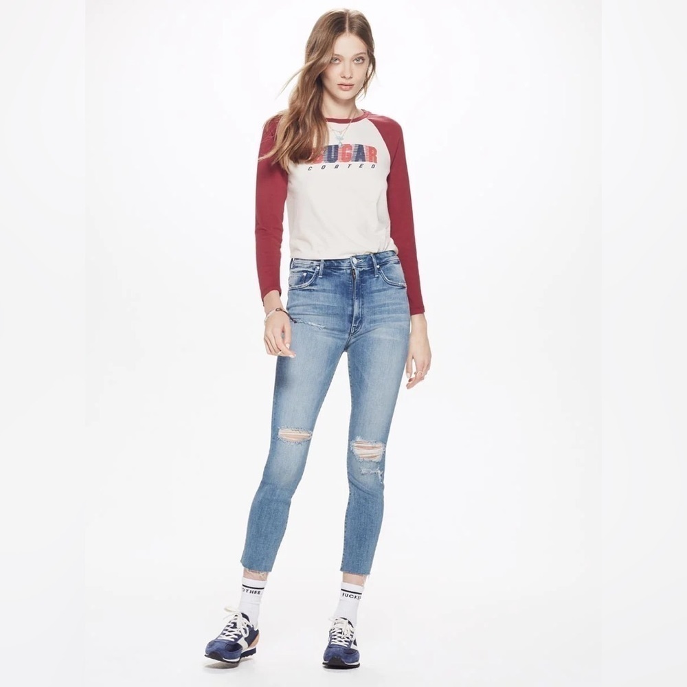 Mother / Swooner Ankle Fray Jeans Losing Control Skinny Leg High Rise Jeans 25